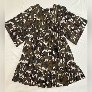 Lane Bryant camouflage tiered A line mini dress flared sleeves 14/16